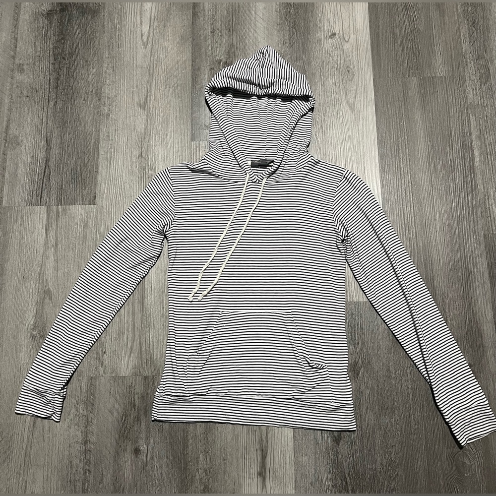 American Eagle Outfitters Black/Cream Long Sleeve Hooded Shirt One size Adult XS